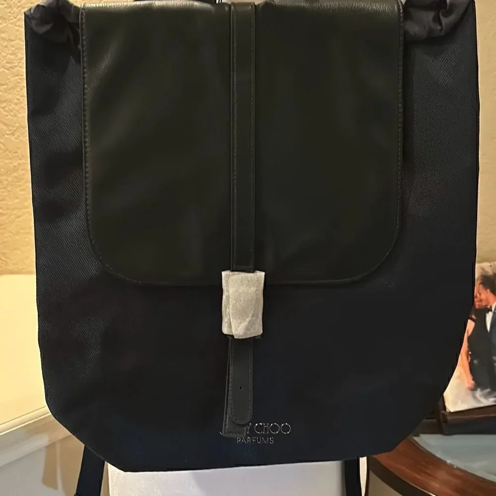 Jimmy Choo Parfums Colorblock Backpack Navy Blue Black Cinch Top Travel Work Bag